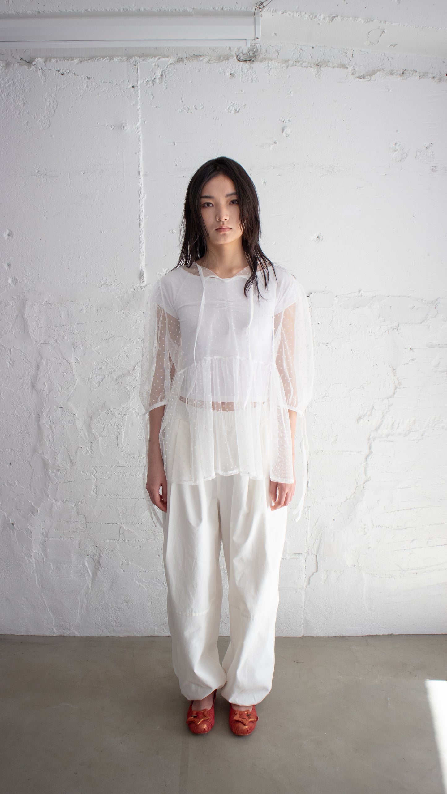 Cotton 2-tuck wide pants(white)