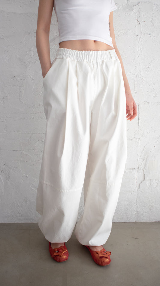 Cotton 2-tuck wide pants(white)