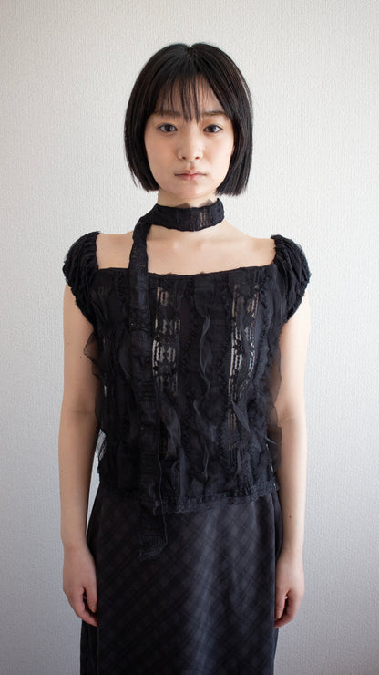 Sheer frill top (black)