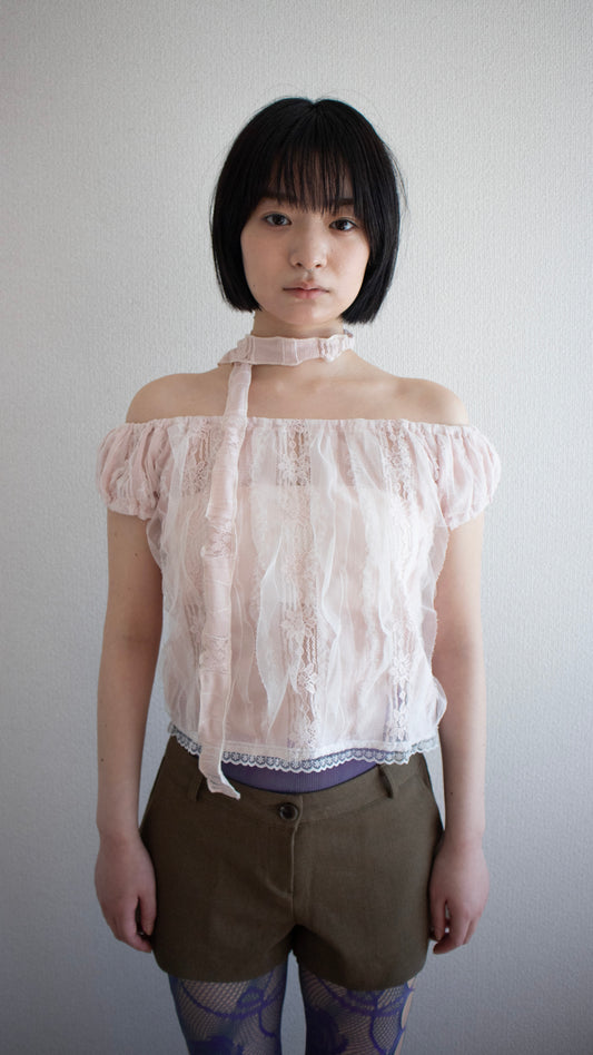 Sheer frill top (pink)