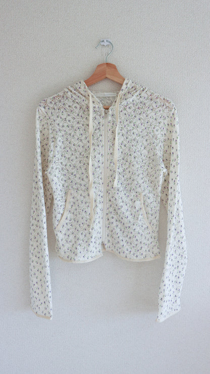 Eyelet flower zip hoodie