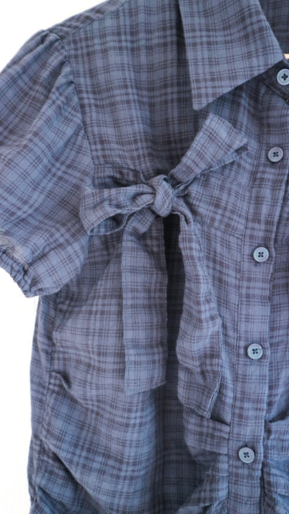 Ribbon puff check shirts (navy)