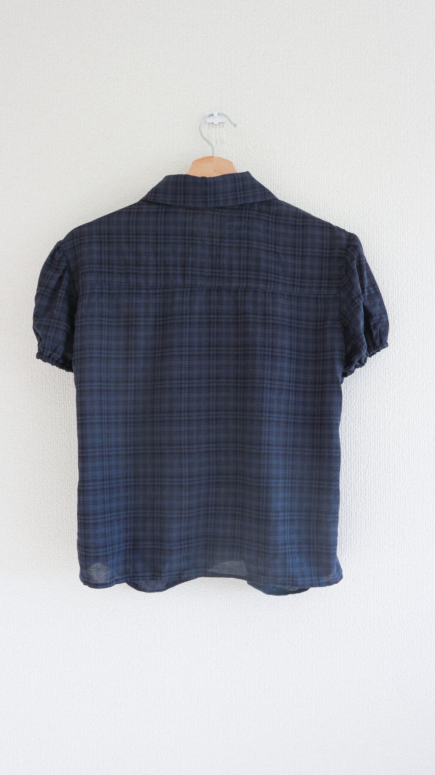 Ribbon puff check shirts (navy)