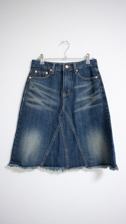 Cut off washed denim skirt