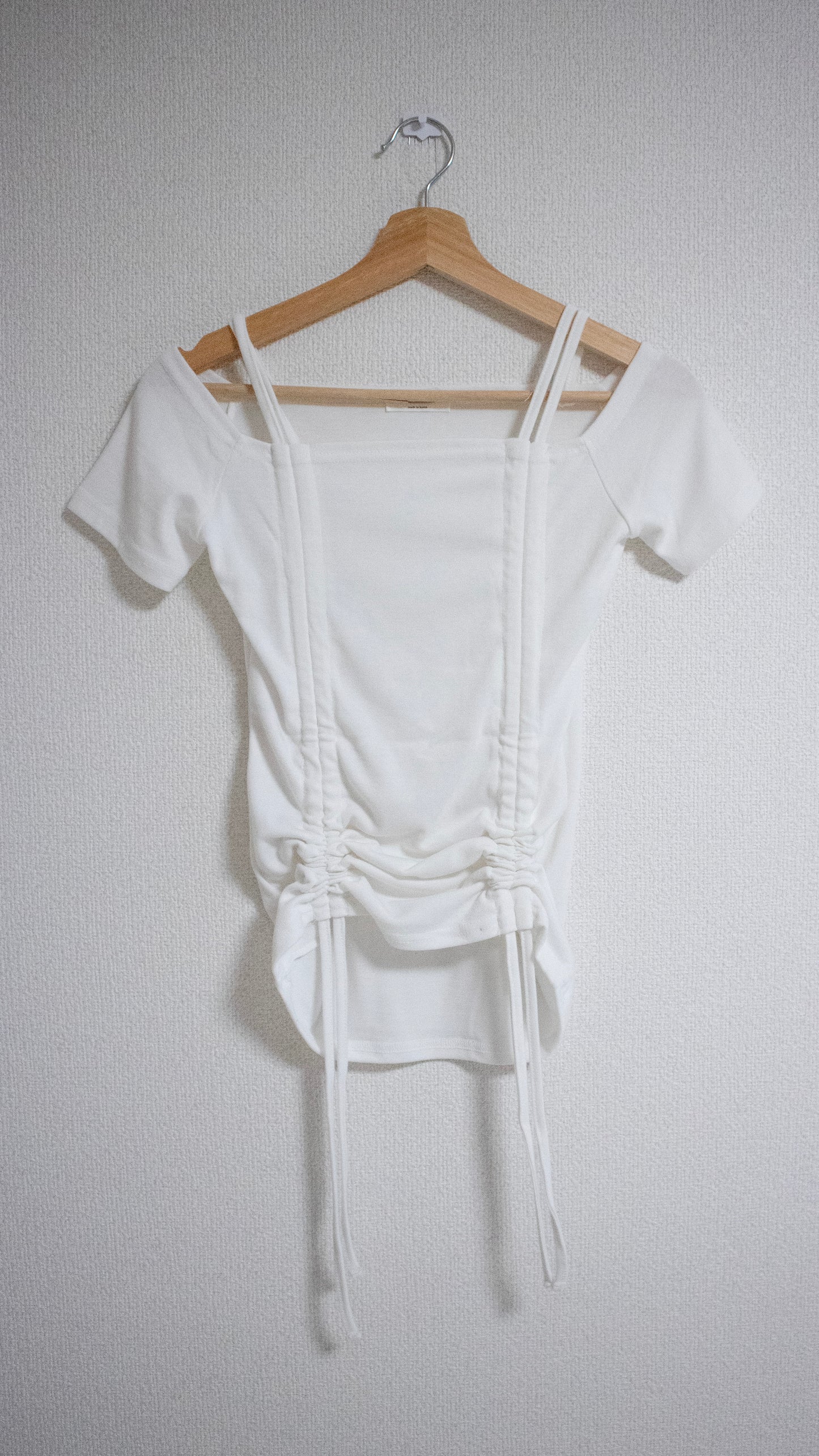 String shirring off shoulder top (white)