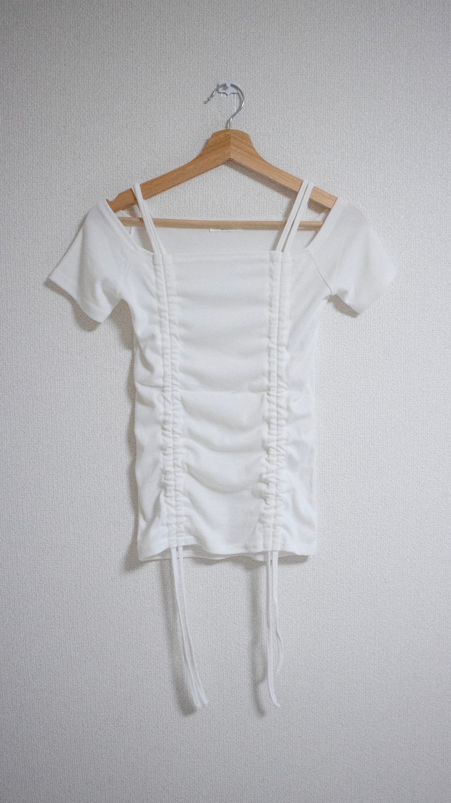 String shirring off shoulder top (white)