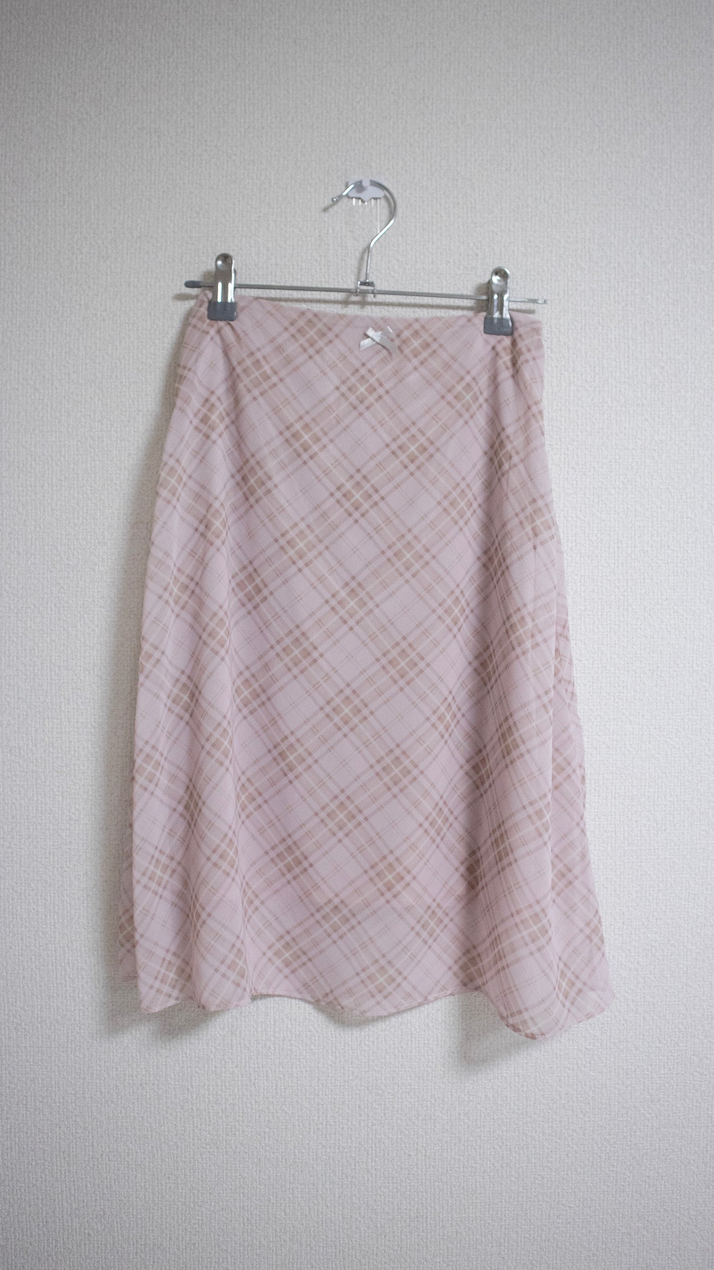 Check chiffon midi skirt (pink)