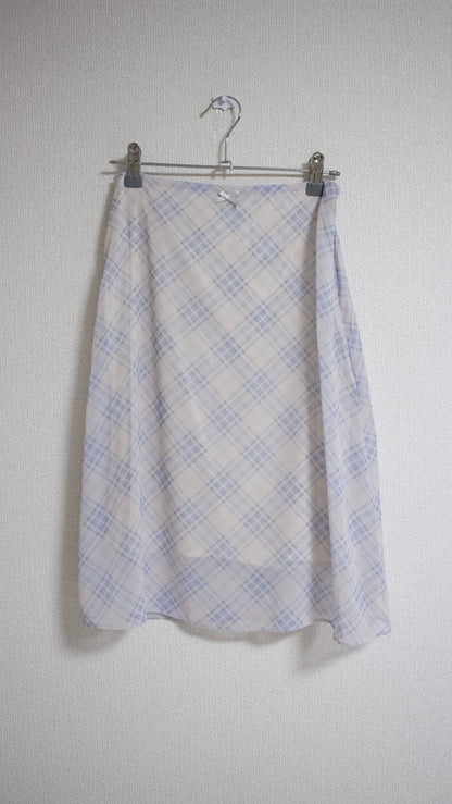 Check chiffon midi skirt (skyblue)