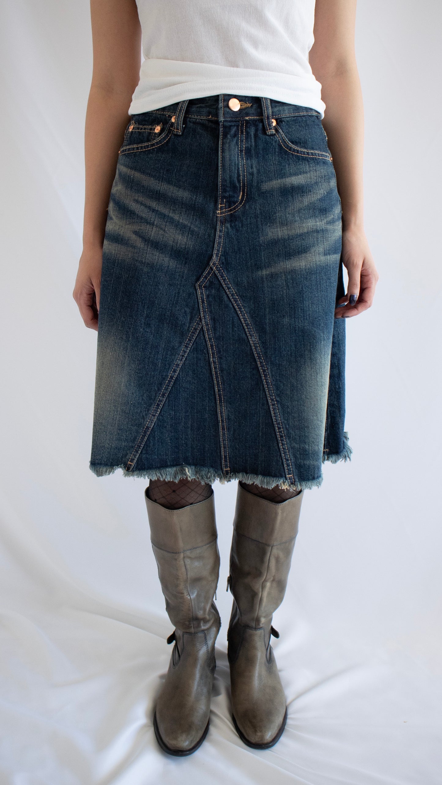 Cut off washed denim skirt