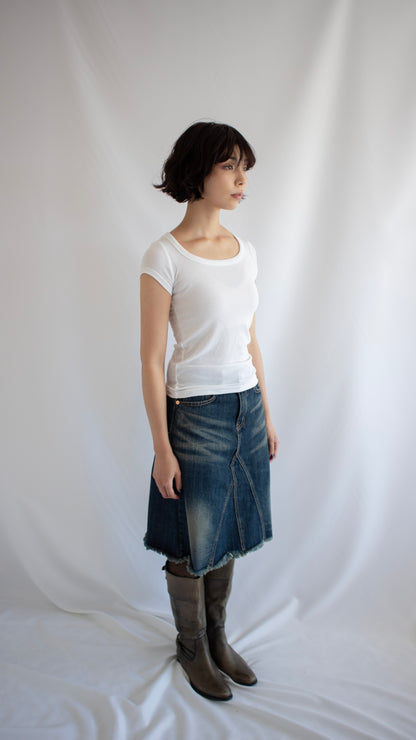 Cut off washed denim skirt