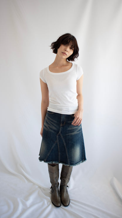 Cut off washed denim skirt