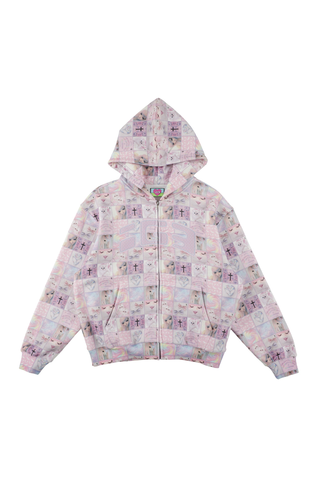 Goth stamp patch zip hoodie