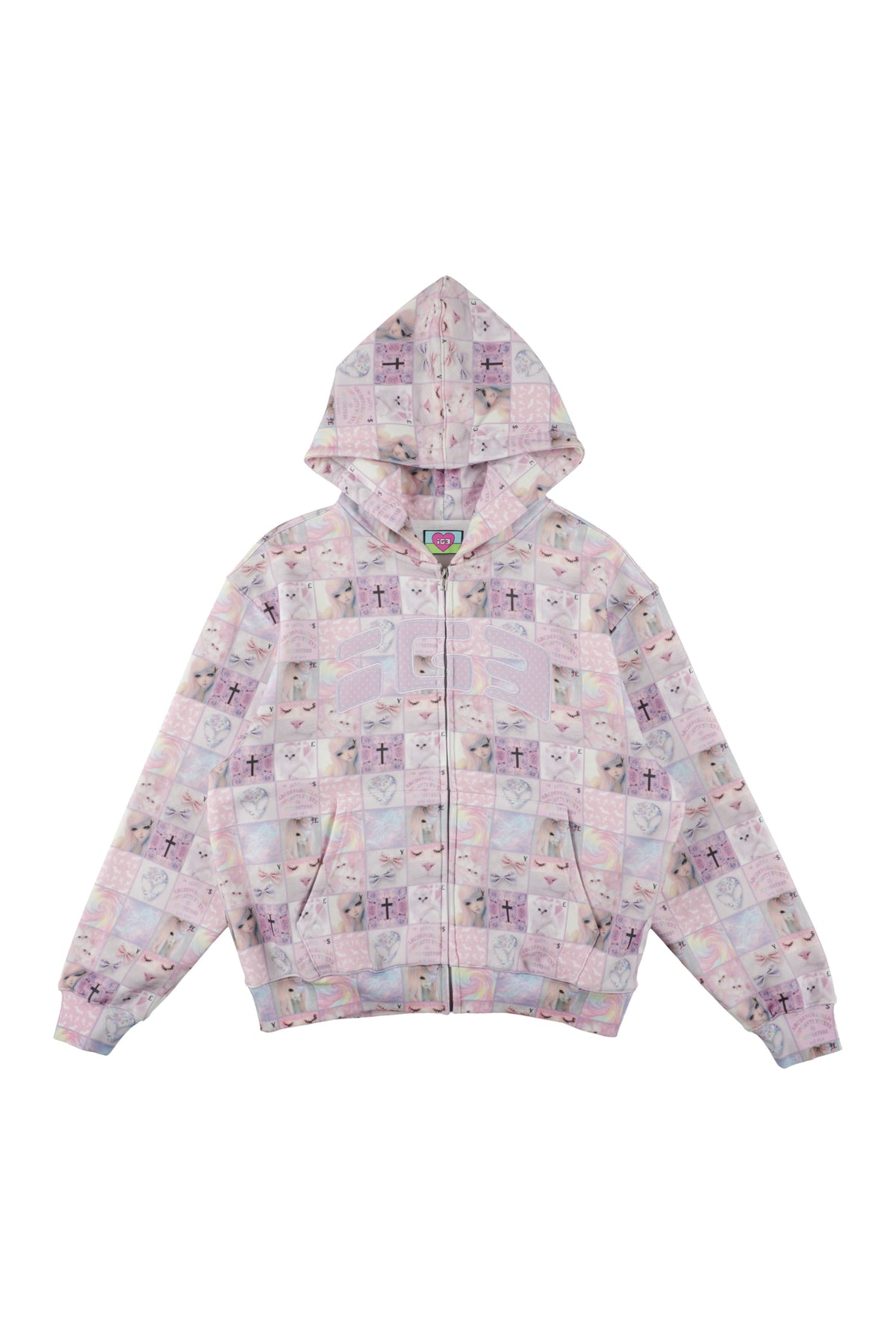 Goth stamp patch zip hoodie