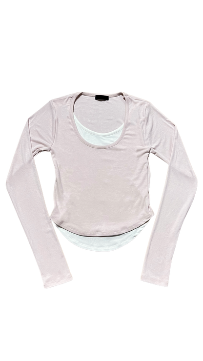 Layered round cropped top (pink)