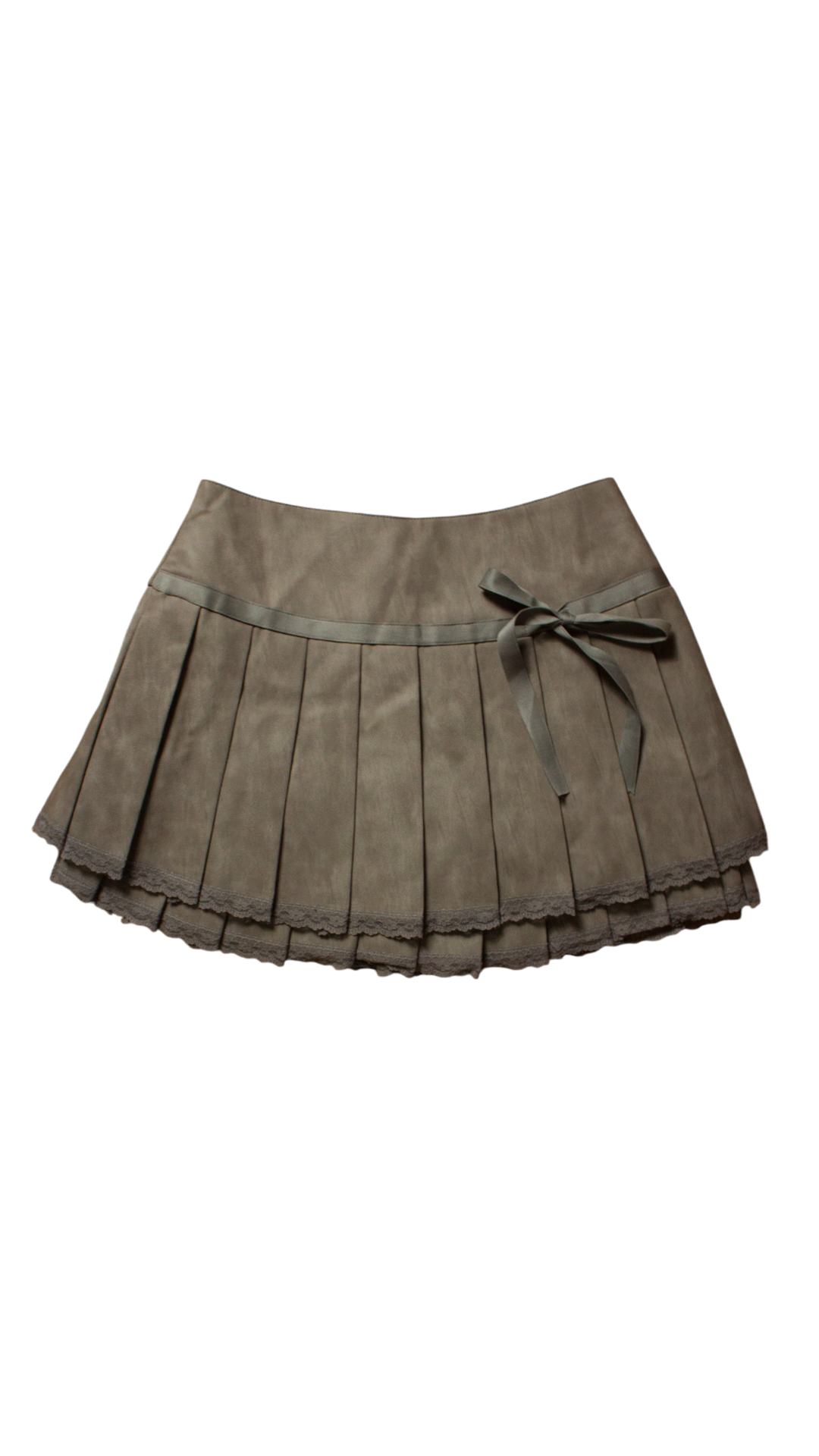 Ribbon pleated leather skirt (brown)