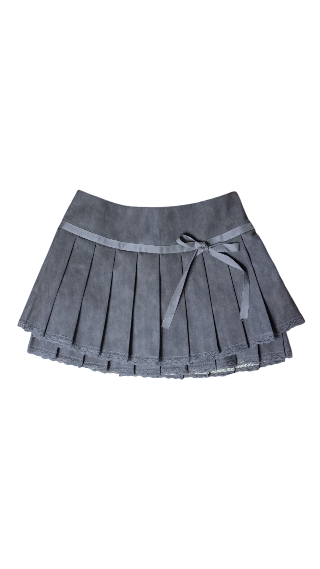 Ribbon pleated leather skirt (gray)