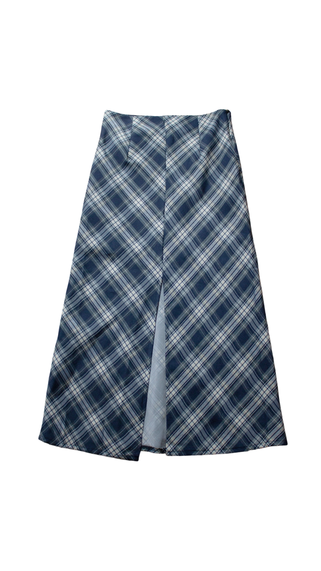 Navy check long skirt