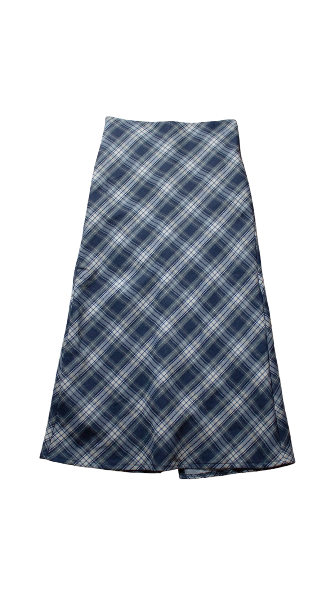 Navy check long skirt