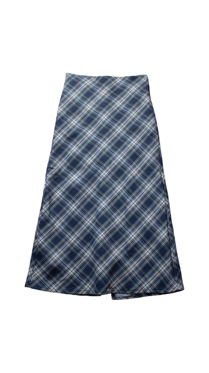 Navy check long skirt