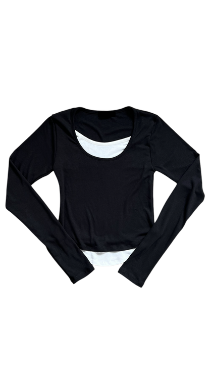 Layered round cropped top (black)