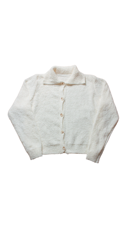 Boucle knit button cardigan (white)