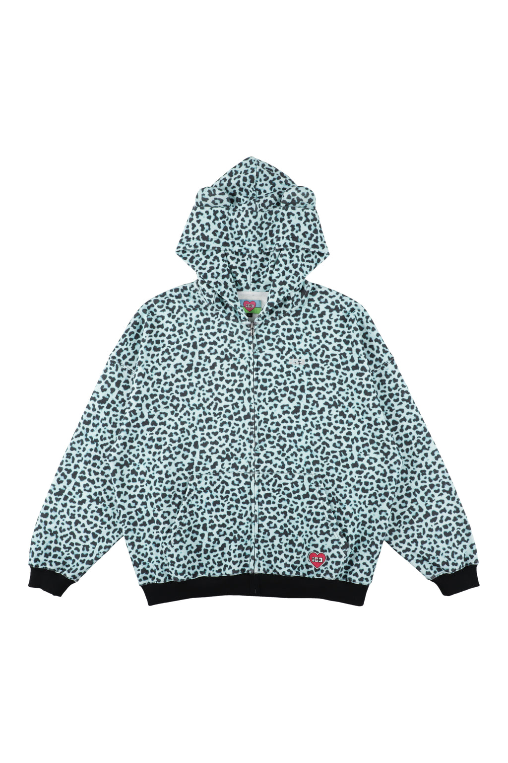 Mint leopard bear zip hoodie