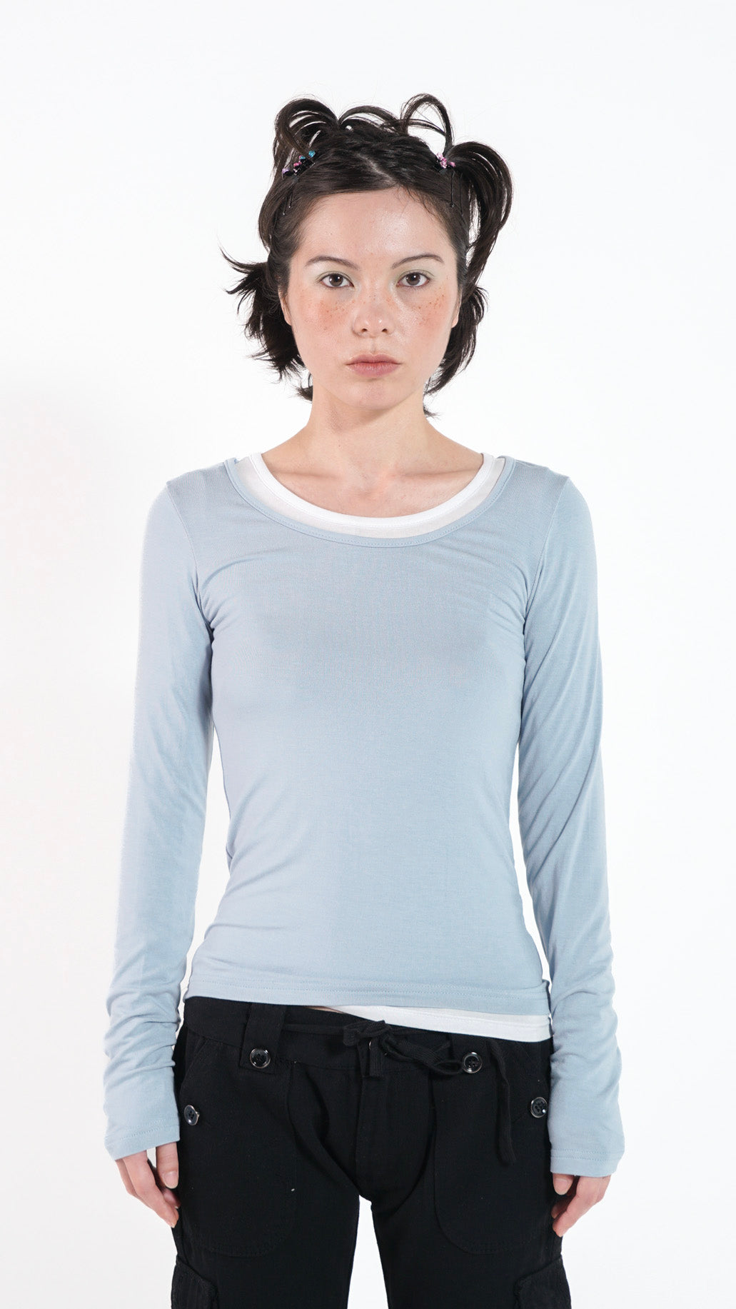 Basic u-neck L/S tee (skyblue)