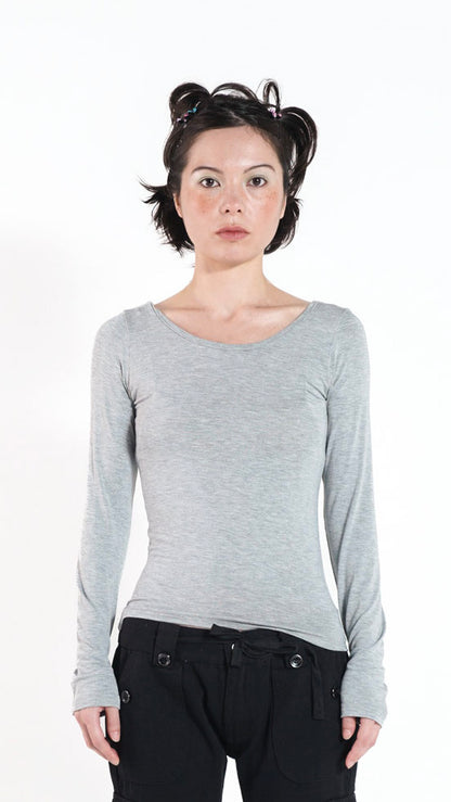 Basic u-neck L/S tee (gray)