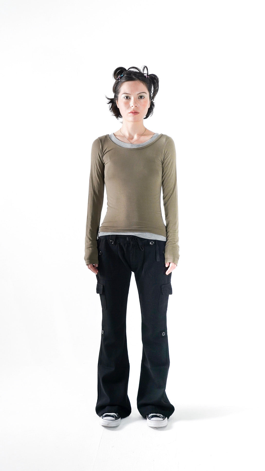 Basic u-neck L/S tee (khaki)