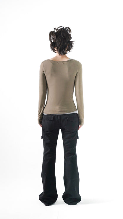 Basic u-neck L/S tee (khaki)