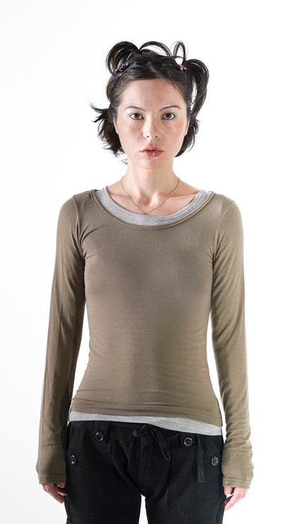 Basic u-neck L/S tee (khaki)