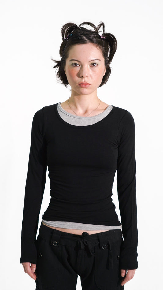 Basic u-neck L/S tee (black)