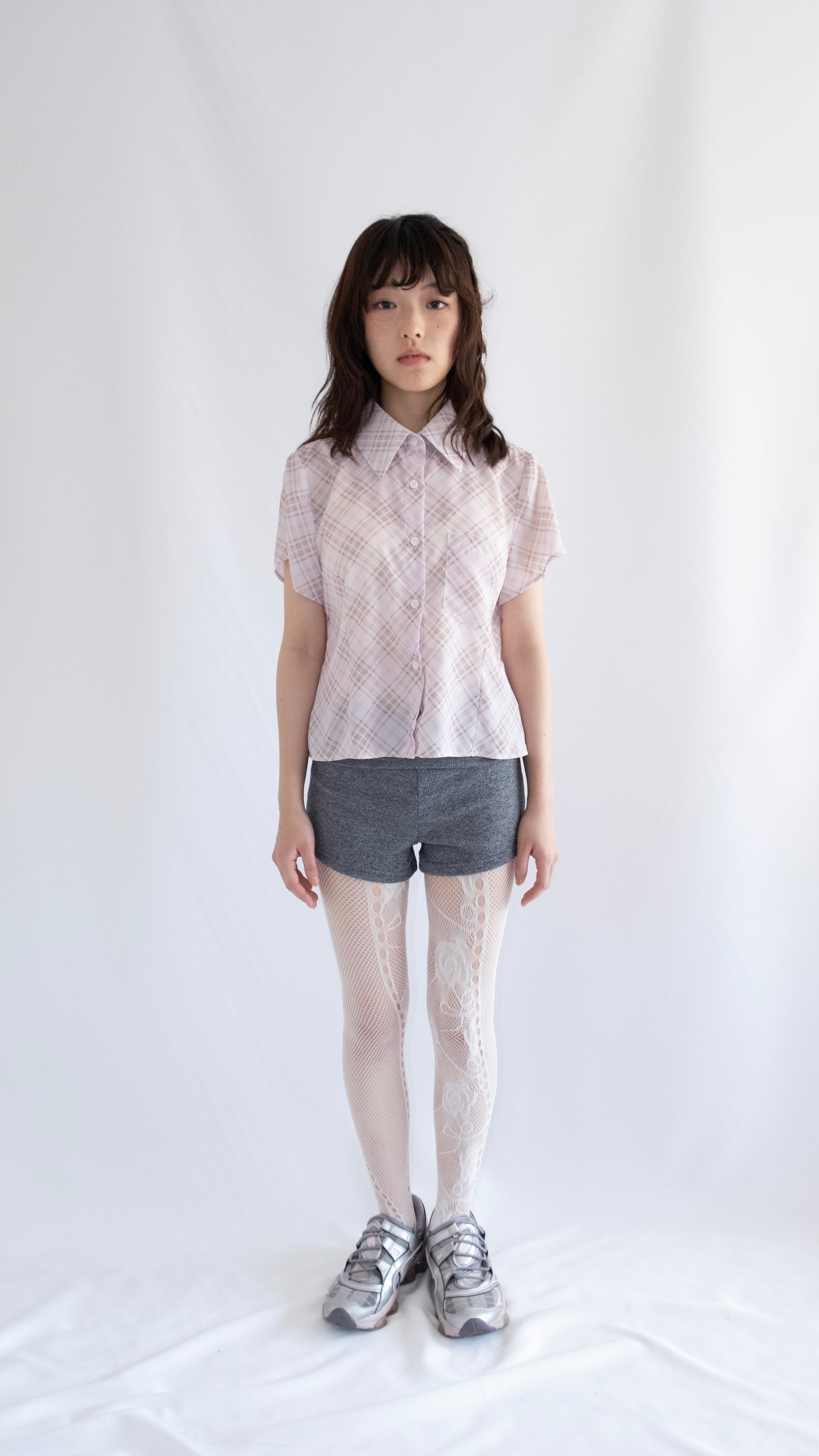 Check chiffon shirts (pink)