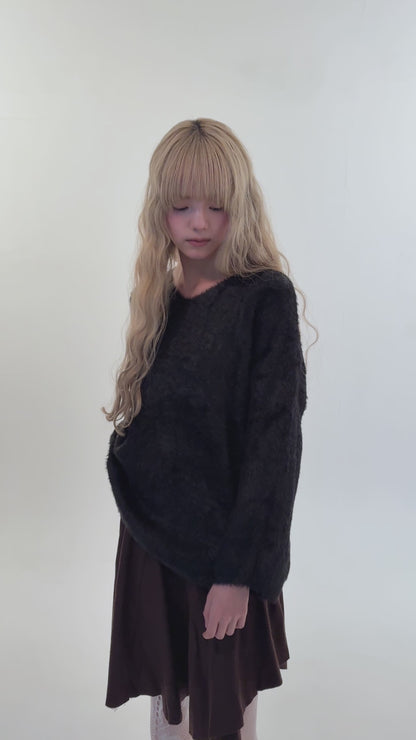 Angel sleeve mohair knit (black)