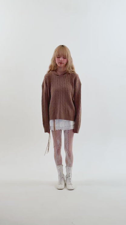 Cable knit hoodie (brown)