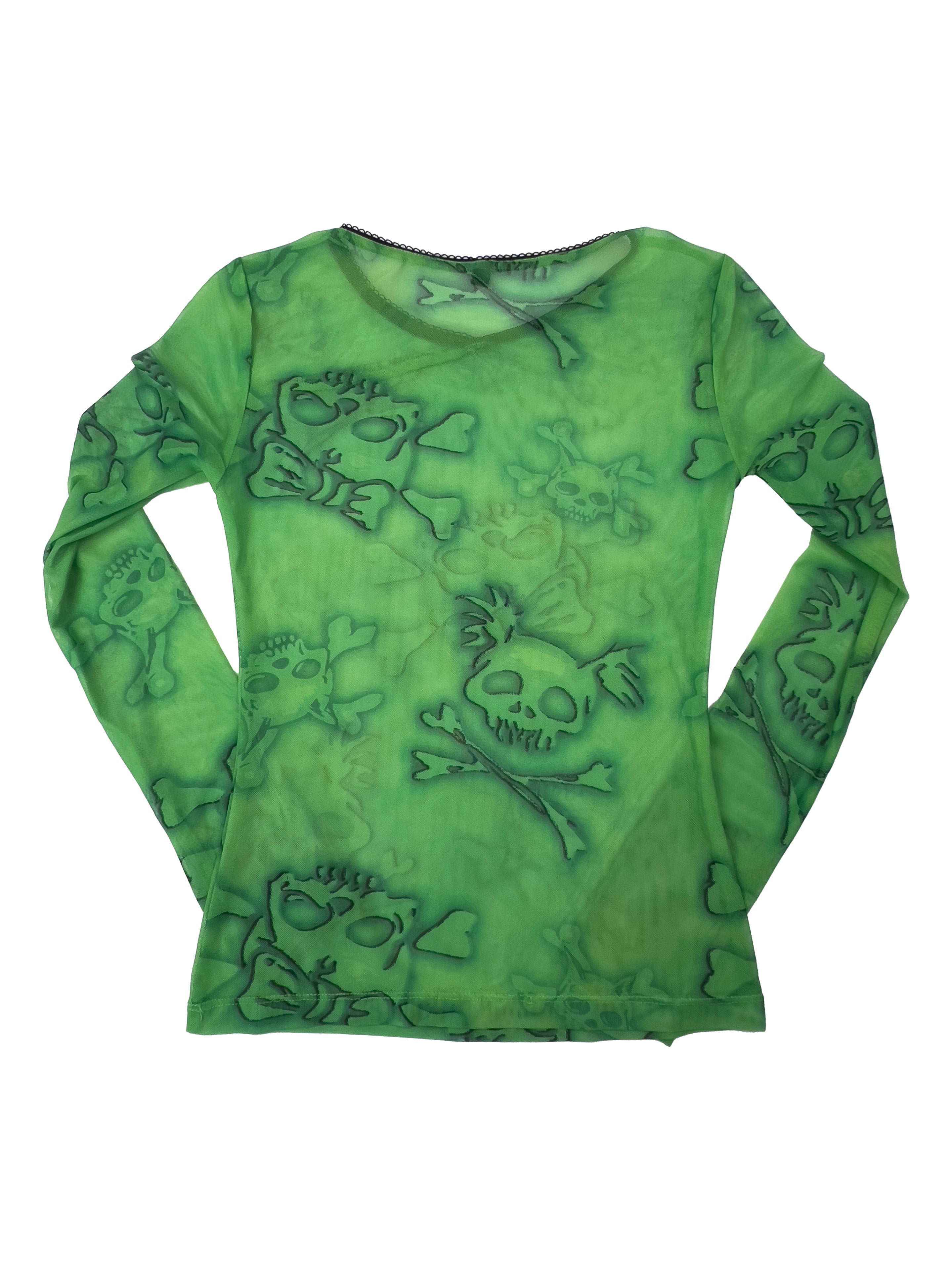 Skull Print Long Sleeve Mesh Top